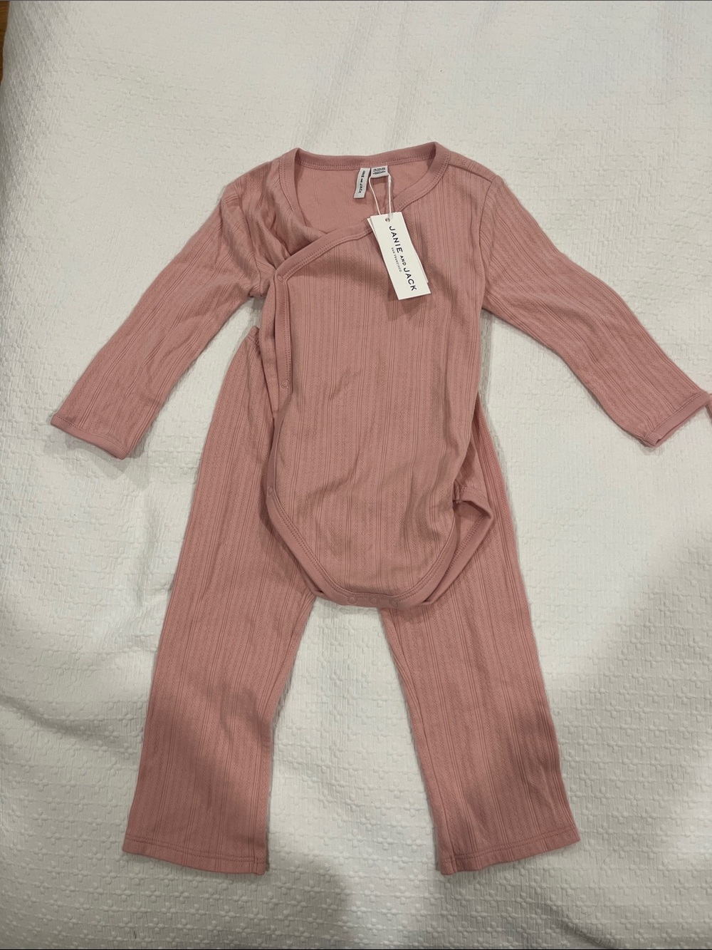 NWT Janie and Jack Dusty Pink Ribbed Wrap Two-Piece Pajama Set